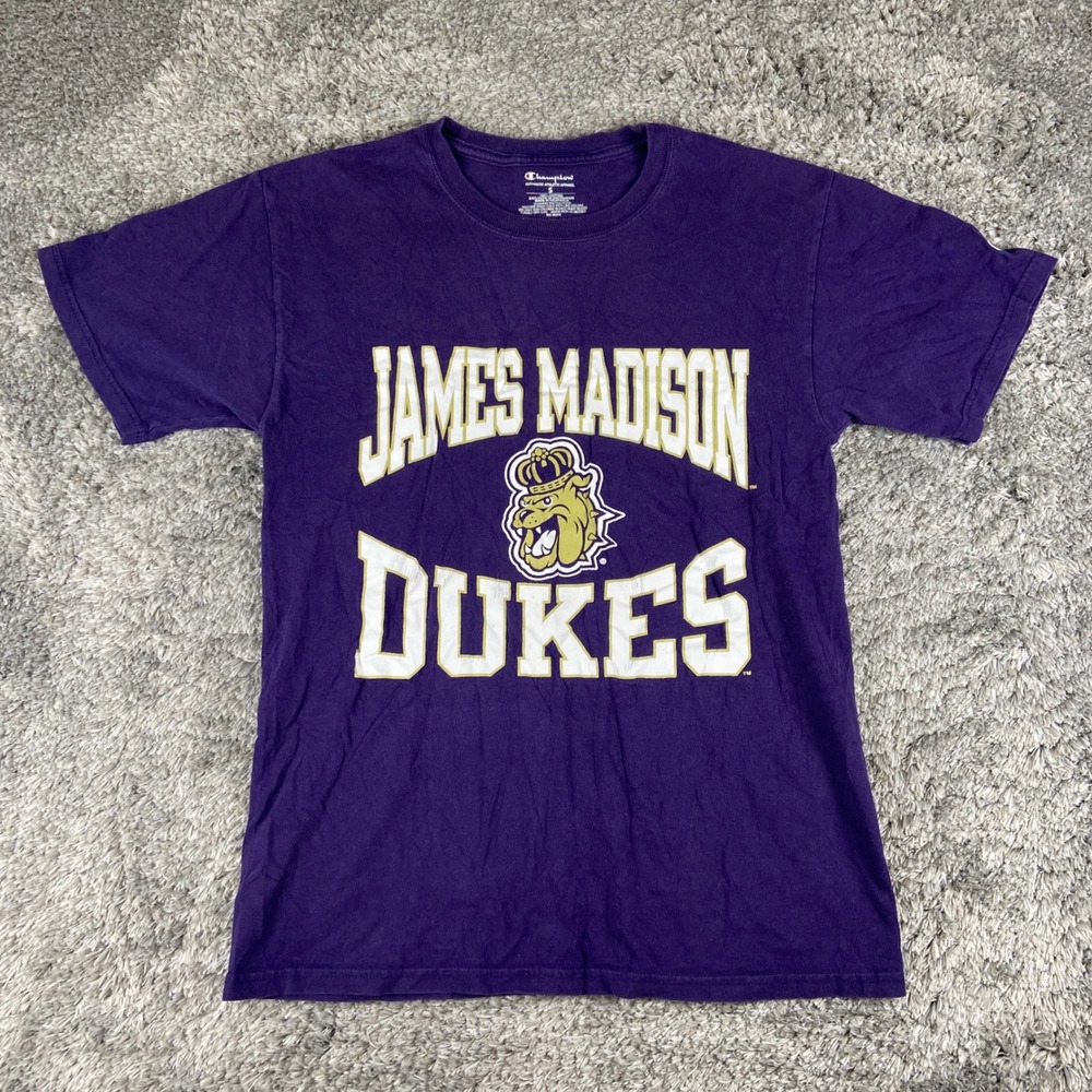 Champion James Madison Dukes Shirt Mens Small Purple Graphic Tee NCAA Collegiate
